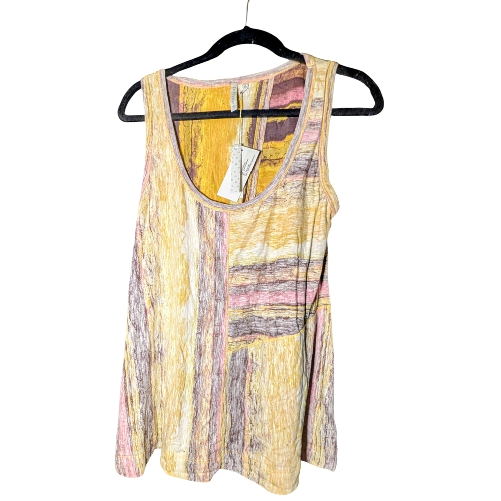 Grey State Desert Stripe Tank Top Split Back Cotton Linen Size 3 (L) NWT